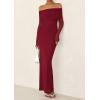 imagePRETTYGARDEN Off The Shoulder Maxi Dresses for Women 2025 Spring Long Sleeve Mesh Party Formal Wedding Guest DressWine Red