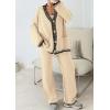 imagePRETTYGARDEN Womens 2 Piece Outfits Knit Matching Lounge Sets Long Sleeve V Neck Cardigan Sweaters Wide Leg Pants TracksuitsBeige