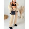 imagePRETTYGARDEN Womens 2 Piece Outfits Knit Matching Lounge Sets Long Sleeve V Neck Cardigan Sweaters Wide Leg Pants TracksuitsBeige