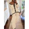 imagePRETTYGARDEN Womens 2 Piece Outfits Knit Matching Lounge Sets Long Sleeve V Neck Cardigan Sweaters Wide Leg Pants TracksuitsBeige