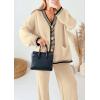 imagePRETTYGARDEN Womens 2 Piece Outfits Knit Matching Lounge Sets Long Sleeve V Neck Cardigan Sweaters Wide Leg Pants TracksuitsBeige