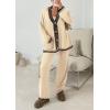 imagePRETTYGARDEN Womens 2 Piece Outfits Knit Matching Lounge Sets Long Sleeve V Neck Cardigan Sweaters Wide Leg Pants TracksuitsBeige
