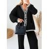 imagePRETTYGARDEN Womens 2 Piece Outfits Knit Matching Lounge Sets Long Sleeve V Neck Cardigan Sweaters Wide Leg Pants TracksuitsBlack