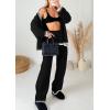 imagePRETTYGARDEN Womens 2 Piece Outfits Knit Matching Lounge Sets Long Sleeve V Neck Cardigan Sweaters Wide Leg Pants TracksuitsBlack
