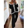imagePRETTYGARDEN Womens 2 Piece Outfits Knit Matching Lounge Sets Long Sleeve V Neck Cardigan Sweaters Wide Leg Pants TracksuitsBlack
