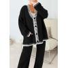imagePRETTYGARDEN Womens 2 Piece Outfits Knit Matching Lounge Sets Long Sleeve V Neck Cardigan Sweaters Wide Leg Pants TracksuitsBlack