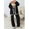 imagePRETTYGARDEN Womens 2 Piece Outfits Knit Matching Lounge Sets Long Sleeve V Neck Cardigan Sweaters Wide Leg Pants TracksuitsBlack