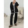 imagePRETTYGARDEN Womens 2 Piece Outfits Knit Matching Lounge Sets Long Sleeve V Neck Cardigan Sweaters Wide Leg Pants TracksuitsBlack