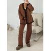 imagePRETTYGARDEN Womens 2 Piece Outfits Knit Matching Lounge Sets Long Sleeve V Neck Cardigan Sweaters Wide Leg Pants TracksuitsCoffee