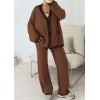 imagePRETTYGARDEN Womens 2 Piece Outfits Knit Matching Lounge Sets Long Sleeve V Neck Cardigan Sweaters Wide Leg Pants TracksuitsCoffee