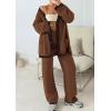 imagePRETTYGARDEN Womens 2 Piece Outfits Knit Matching Lounge Sets Long Sleeve V Neck Cardigan Sweaters Wide Leg Pants TracksuitsCoffee