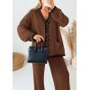 imagePRETTYGARDEN Womens 2 Piece Outfits Knit Matching Lounge Sets Long Sleeve V Neck Cardigan Sweaters Wide Leg Pants TracksuitsCoffee