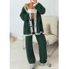 imagePRETTYGARDEN Womens 2 Piece Outfits Knit Matching Lounge Sets Long Sleeve V Neck Cardigan Sweaters Wide Leg Pants TracksuitsDark Green