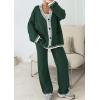 imagePRETTYGARDEN Womens 2 Piece Outfits Knit Matching Lounge Sets Long Sleeve V Neck Cardigan Sweaters Wide Leg Pants TracksuitsDark Green