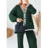imagePRETTYGARDEN Womens 2 Piece Outfits Knit Matching Lounge Sets Long Sleeve V Neck Cardigan Sweaters Wide Leg Pants TracksuitsDark Green