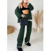 imagePRETTYGARDEN Womens 2 Piece Outfits Knit Matching Lounge Sets Long Sleeve V Neck Cardigan Sweaters Wide Leg Pants TracksuitsDark Green