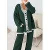 imagePRETTYGARDEN Womens 2 Piece Outfits Knit Matching Lounge Sets Long Sleeve V Neck Cardigan Sweaters Wide Leg Pants TracksuitsDark Green