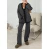 imagePRETTYGARDEN Womens 2 Piece Outfits Knit Matching Lounge Sets Long Sleeve V Neck Cardigan Sweaters Wide Leg Pants TracksuitsDark Grey