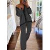 imagePRETTYGARDEN Womens 2 Piece Outfits Knit Matching Lounge Sets Long Sleeve V Neck Cardigan Sweaters Wide Leg Pants TracksuitsDark Grey