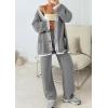 imagePRETTYGARDEN Womens 2 Piece Outfits Knit Matching Lounge Sets Long Sleeve V Neck Cardigan Sweaters Wide Leg Pants TracksuitsGrey