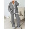 imagePRETTYGARDEN Womens 2 Piece Outfits Knit Matching Lounge Sets Long Sleeve V Neck Cardigan Sweaters Wide Leg Pants TracksuitsGrey