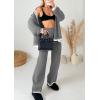 imagePRETTYGARDEN Womens 2 Piece Outfits Knit Matching Lounge Sets Long Sleeve V Neck Cardigan Sweaters Wide Leg Pants TracksuitsGrey