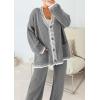 imagePRETTYGARDEN Womens 2 Piece Outfits Knit Matching Lounge Sets Long Sleeve V Neck Cardigan Sweaters Wide Leg Pants TracksuitsGrey