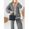 imagePRETTYGARDEN Womens 2 Piece Outfits Knit Matching Lounge Sets Long Sleeve V Neck Cardigan Sweaters Wide Leg Pants TracksuitsGrey