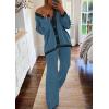 imagePRETTYGARDEN Womens 2 Piece Outfits Knit Matching Lounge Sets Long Sleeve V Neck Cardigan Sweaters Wide Leg Pants TracksuitsGrey Blue