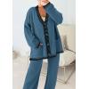 imagePRETTYGARDEN Womens 2 Piece Outfits Knit Matching Lounge Sets Long Sleeve V Neck Cardigan Sweaters Wide Leg Pants TracksuitsGrey Blue