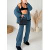 imagePRETTYGARDEN Womens 2 Piece Outfits Knit Matching Lounge Sets Long Sleeve V Neck Cardigan Sweaters Wide Leg Pants TracksuitsGrey Blue