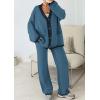 imagePRETTYGARDEN Womens 2 Piece Outfits Knit Matching Lounge Sets Long Sleeve V Neck Cardigan Sweaters Wide Leg Pants TracksuitsGrey Blue