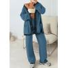 imagePRETTYGARDEN Womens 2 Piece Outfits Knit Matching Lounge Sets Long Sleeve V Neck Cardigan Sweaters Wide Leg Pants TracksuitsGrey Blue