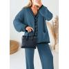 imagePRETTYGARDEN Womens 2 Piece Outfits Knit Matching Lounge Sets Long Sleeve V Neck Cardigan Sweaters Wide Leg Pants TracksuitsGrey Blue