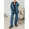 imagePRETTYGARDEN Womens 2 Piece Outfits Knit Matching Lounge Sets Long Sleeve V Neck Cardigan Sweaters Wide Leg Pants TracksuitsGrey Blue