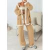 imagePRETTYGARDEN Womens 2 Piece Outfits Knit Matching Lounge Sets Long Sleeve V Neck Cardigan Sweaters Wide Leg Pants TracksuitsKhaki