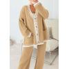 imagePRETTYGARDEN Womens 2 Piece Outfits Knit Matching Lounge Sets Long Sleeve V Neck Cardigan Sweaters Wide Leg Pants TracksuitsKhaki