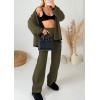 imagePRETTYGARDEN Womens 2 Piece Outfits Knit Matching Lounge Sets Long Sleeve V Neck Cardigan Sweaters Wide Leg Pants TracksuitsKhaki Green