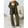 imagePRETTYGARDEN Womens 2 Piece Outfits Knit Matching Lounge Sets Long Sleeve V Neck Cardigan Sweaters Wide Leg Pants TracksuitsKhaki Green