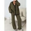imagePRETTYGARDEN Womens 2 Piece Outfits Knit Matching Lounge Sets Long Sleeve V Neck Cardigan Sweaters Wide Leg Pants TracksuitsKhaki Green