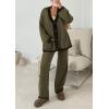 imagePRETTYGARDEN Womens 2 Piece Outfits Knit Matching Lounge Sets Long Sleeve V Neck Cardigan Sweaters Wide Leg Pants TracksuitsKhaki Green