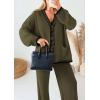 imagePRETTYGARDEN Womens 2 Piece Outfits Knit Matching Lounge Sets Long Sleeve V Neck Cardigan Sweaters Wide Leg Pants TracksuitsKhaki Green