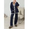 imagePRETTYGARDEN Womens 2 Piece Outfits Knit Matching Lounge Sets Long Sleeve V Neck Cardigan Sweaters Wide Leg Pants TracksuitsNavy