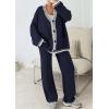 imagePRETTYGARDEN Womens 2 Piece Outfits Knit Matching Lounge Sets Long Sleeve V Neck Cardigan Sweaters Wide Leg Pants TracksuitsNavy
