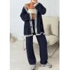 imagePRETTYGARDEN Womens 2 Piece Outfits Knit Matching Lounge Sets Long Sleeve V Neck Cardigan Sweaters Wide Leg Pants TracksuitsNavy