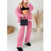 imagePRETTYGARDEN Womens 2 Piece Outfits Knit Matching Lounge Sets Long Sleeve V Neck Cardigan Sweaters Wide Leg Pants TracksuitsPink