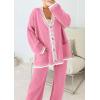 imagePRETTYGARDEN Womens 2 Piece Outfits Knit Matching Lounge Sets Long Sleeve V Neck Cardigan Sweaters Wide Leg Pants TracksuitsPink