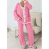 imagePRETTYGARDEN Womens 2 Piece Outfits Knit Matching Lounge Sets Long Sleeve V Neck Cardigan Sweaters Wide Leg Pants TracksuitsPink
