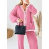 imagePRETTYGARDEN Womens 2 Piece Outfits Knit Matching Lounge Sets Long Sleeve V Neck Cardigan Sweaters Wide Leg Pants TracksuitsPink