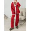 imagePRETTYGARDEN Womens 2 Piece Outfits Knit Matching Lounge Sets Long Sleeve V Neck Cardigan Sweaters Wide Leg Pants TracksuitsRed